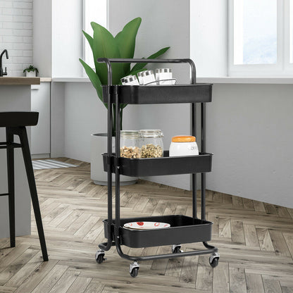 3-Tier Utility Cart, Rolling Storage Cart With Casters, Black Kitchen Islands & Carts at Gallery Canada
