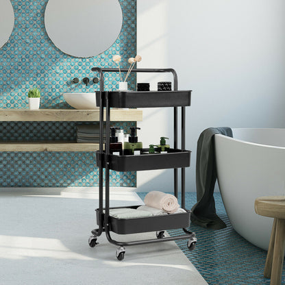 3-Tier Utility Cart, Rolling Storage Cart With Casters, Black Kitchen Islands & Carts at Gallery Canada