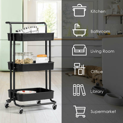 3-Tier Utility Cart, Rolling Storage Cart With Casters, Black Kitchen Islands & Carts at Gallery Canada