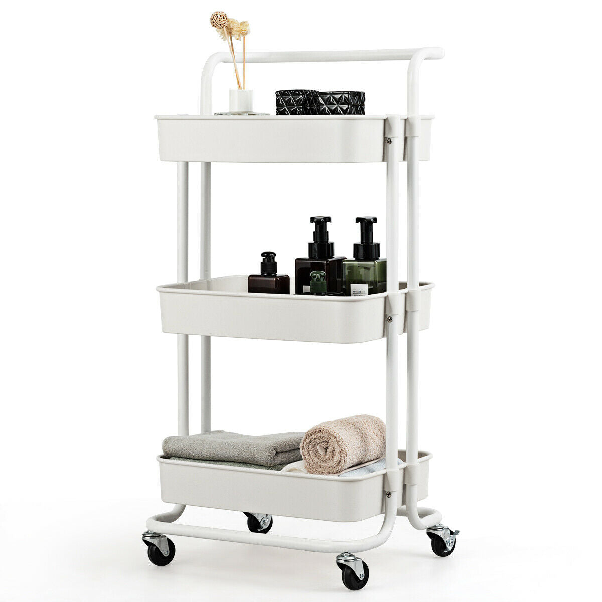 3-Tier Utility Cart With Casters, White Kitchen Islands & Carts at Gallery Canada