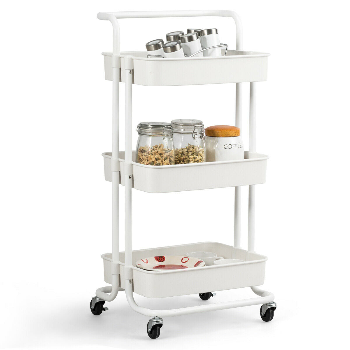 3-Tier Utility Cart With Casters, White Kitchen Islands & Carts at Gallery Canada