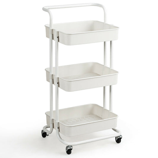 3-Tier Utility Cart With Casters, White Kitchen Islands & Carts White at Gallery Canada