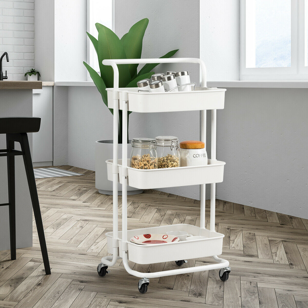 3-Tier Utility Cart With Casters, White Kitchen Islands & Carts at Gallery Canada