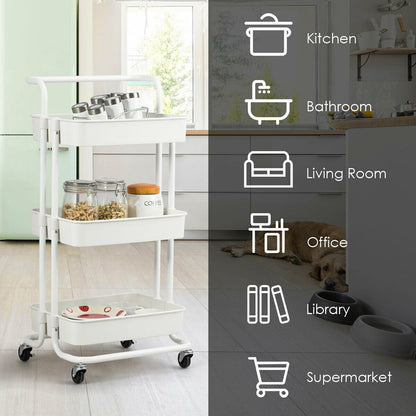 3-Tier Utility Cart With Casters, White Kitchen Islands & Carts at Gallery Canada