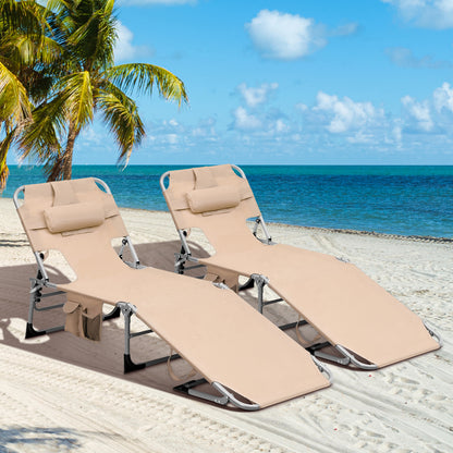 Portable Chaise Lounge Tanning Chair with 5-Position Adjustable Backrest, Beige Outdoor Chaise Lounges at Gallery Canada