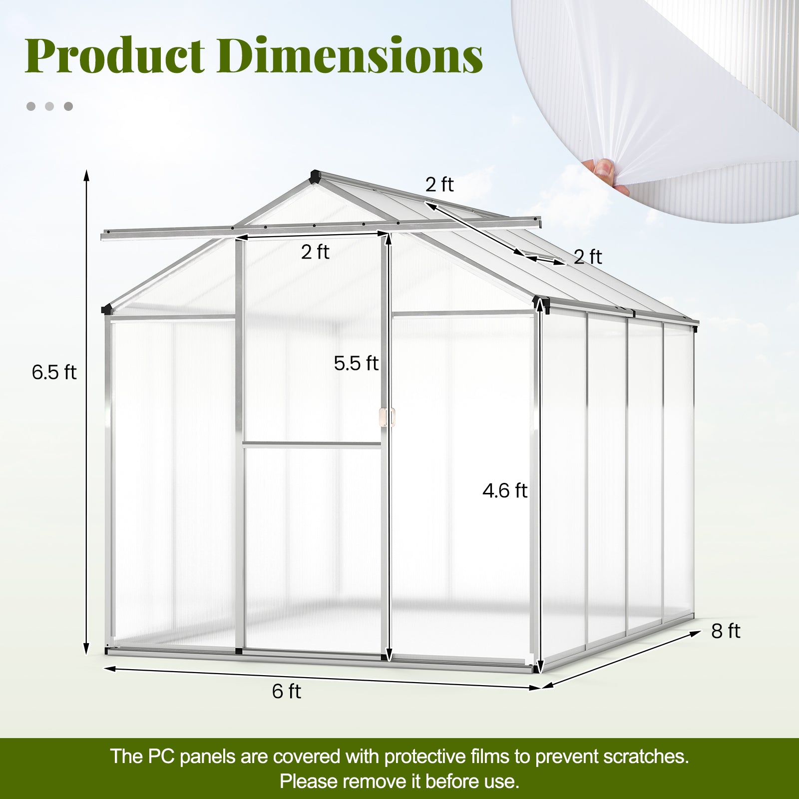 Large Walk-In Greenhouse, 8 FT, Polycarbonate Panels, Silver Greenhouses at Gallery Canada