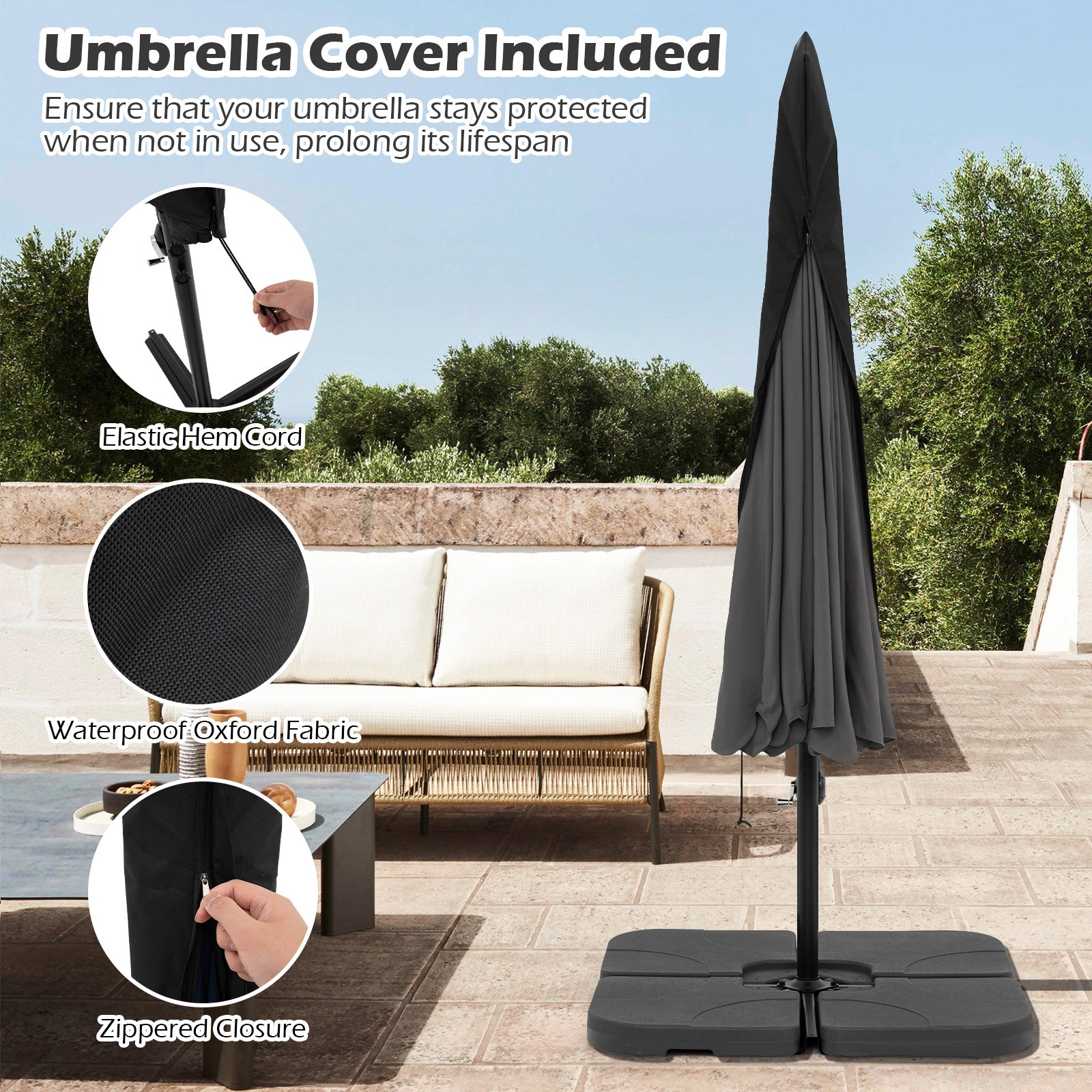 10 Feet Patio Cantilever Umbrella, With Cover And Tilt, Gray Outdoor Umbrellas at Gallery Canada