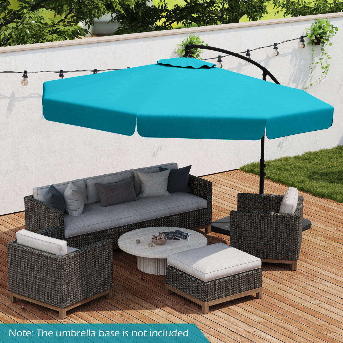 10 Feet Patio Cantilever Umbrella, Tilt Adjustment, Ruffled Edge, Turquoise Outdoor Umbrellas at Gallery Canada