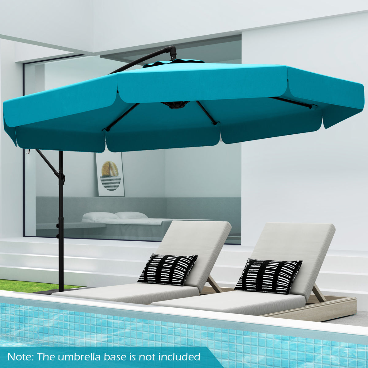 10 Feet Patio Cantilever Umbrella, Tilt Adjustment, Ruffled Edge, Turquoise Outdoor Umbrellas at Gallery Canada