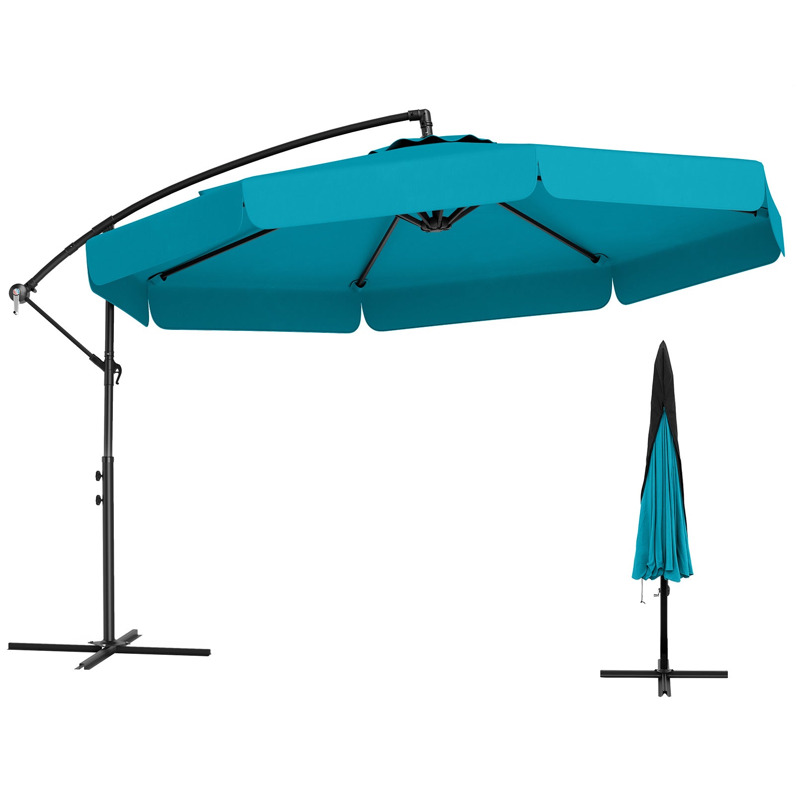 10 Feet Patio Cantilever Umbrella, Tilt Adjustment, Ruffled Edge, Turquoise Outdoor Umbrellas at Gallery Canada