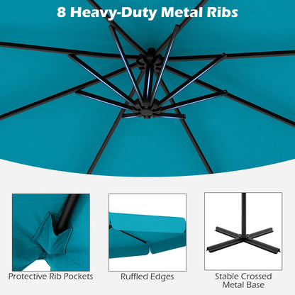 10 Feet Patio Cantilever Umbrella, Tilt Adjustment, Ruffled Edge, Turquoise Outdoor Umbrellas at Gallery Canada