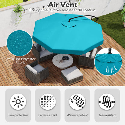 10 Feet Patio Cantilever Umbrella, Tilt Adjustment, Ruffled Edge, Turquoise Outdoor Umbrellas at Gallery Canada