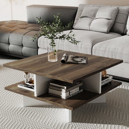 2-Tier Square Coffee Table, 4 Storage Compartments, Walnut Coffee Tables at Gallery Canada