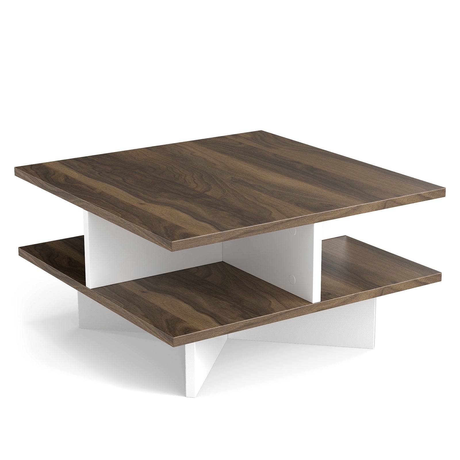 2-Tier Square Coffee Table, 4 Storage Compartments, Walnut Coffee Tables at Gallery Canada