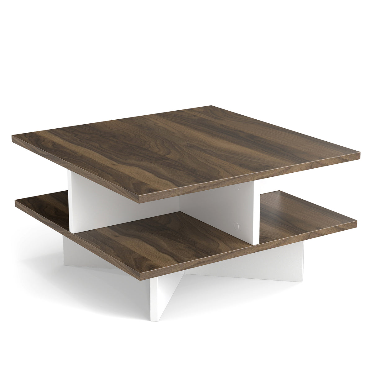 2-Tier Square Coffee Table, 4 Storage Compartments, Walnut Coffee Tables at Gallery Canada
