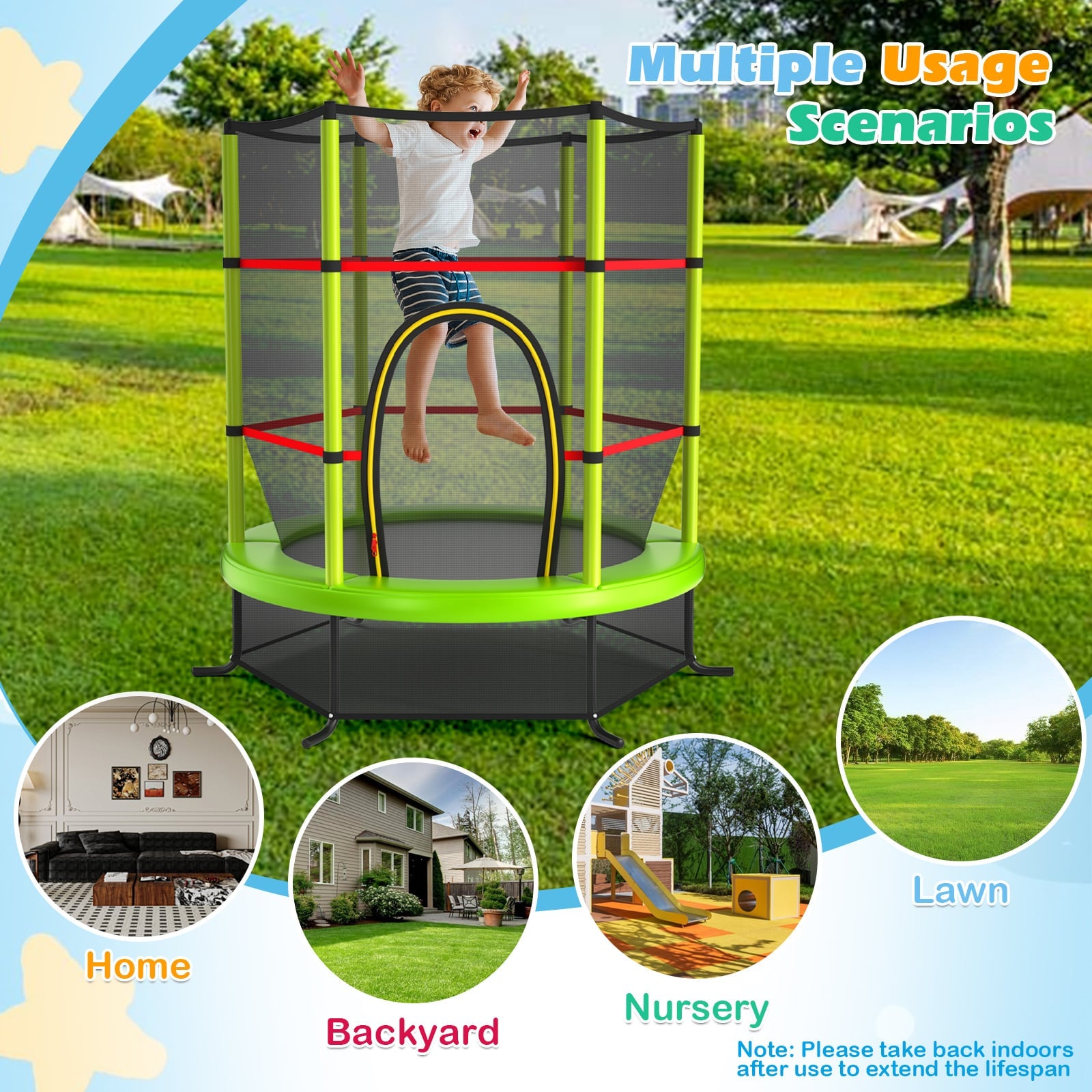 55 Inch Trampoline With Enclosure Net, Green Trampolines at Gallery Canada