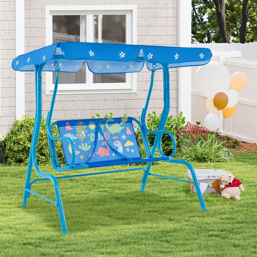 2-Seater Kids Patio Swing, Metal Stand, Adjustable Canopy, Blue