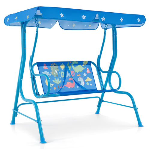 2-Seater Kids Patio Swing, Metal Stand, Adjustable Canopy, Blue