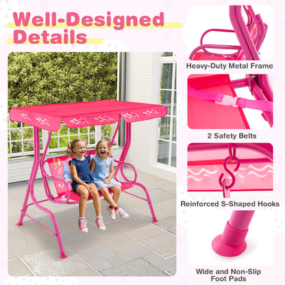 2-Seater Kids Patio Swing, Metal Stand, Adjustable Canopy, Pink Swing & Playsets at Gallery Canada