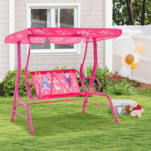 2-Seater Kids Patio Swing, Metal Stand, Adjustable Canopy, Pink