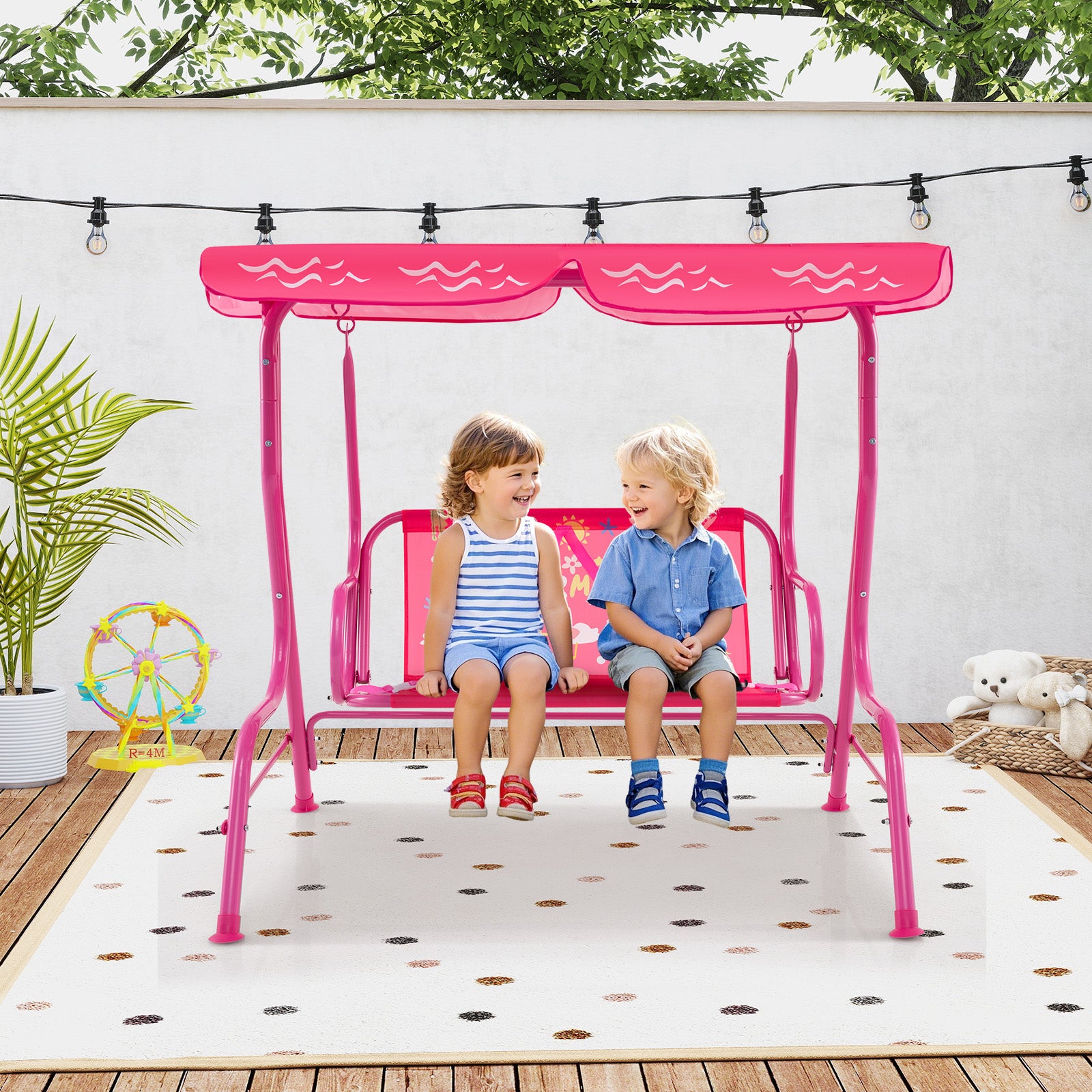 2-Seater Kids Patio Swing, Metal Stand, Adjustable Canopy, Pink Swing & Playsets at Gallery Canada