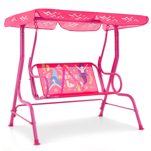 2-Seater Kids Patio Swing, Metal Stand, Adjustable Canopy, Pink