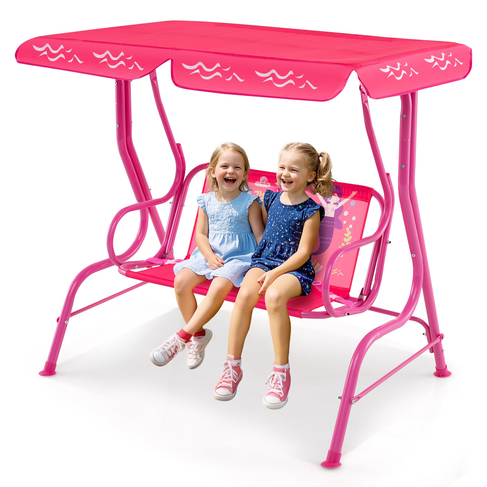 2-Seater Kids Patio Swing, Metal Stand, Adjustable Canopy, Pink Swing & Playsets at Gallery Canada