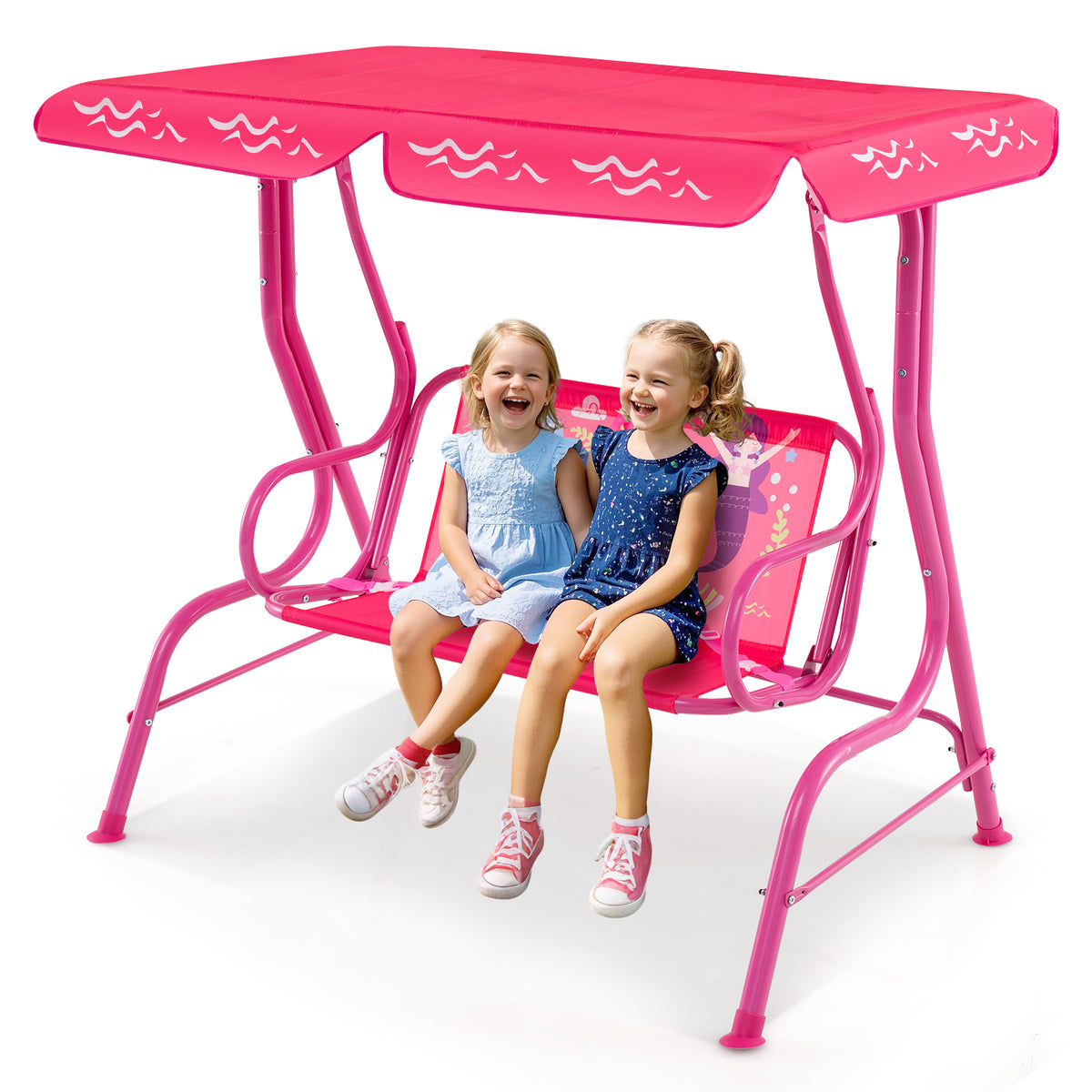 2-Seater Kids Patio Swing, Metal Stand, Adjustable Canopy, Pink Swing & Playsets at Gallery Canada