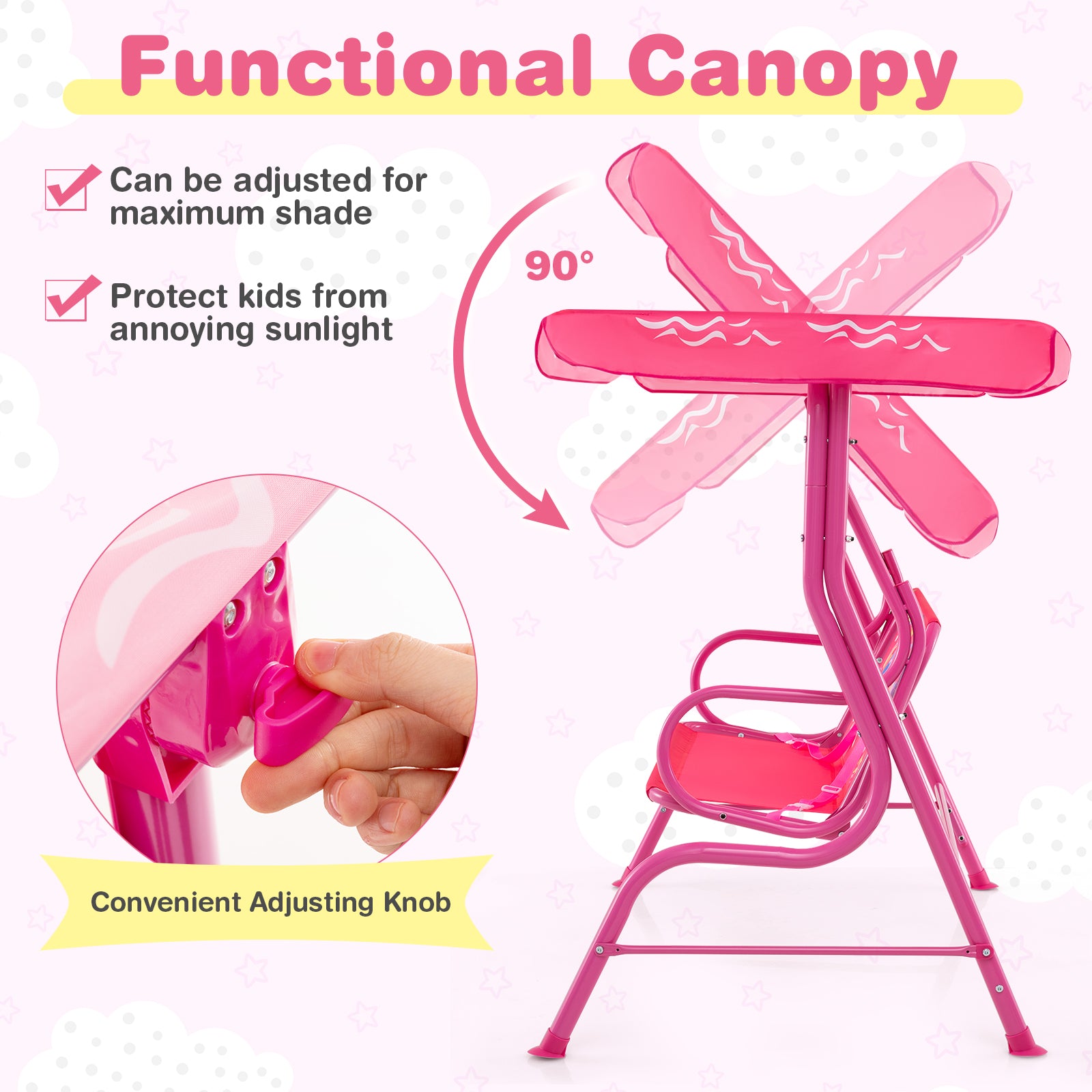 2-Seater Kids Patio Swing, Metal Stand, Adjustable Canopy, Pink Swing & Playsets at Gallery Canada