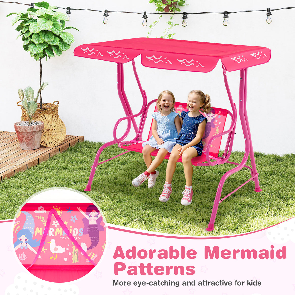 2-Seater Kids Patio Swing, Metal Stand, Adjustable Canopy, Pink Swing & Playsets at Gallery Canada
