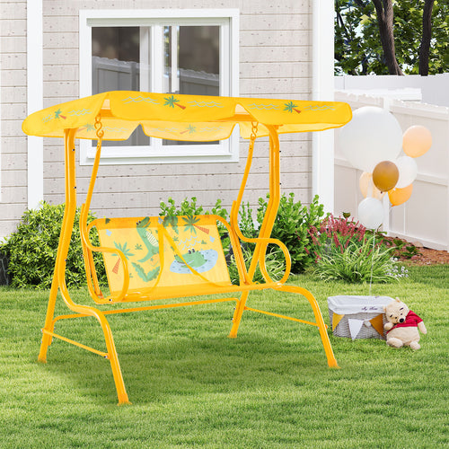 2-Seater Kids Patio Swing, Metal Stand, Adjustable Canopy, Yellow