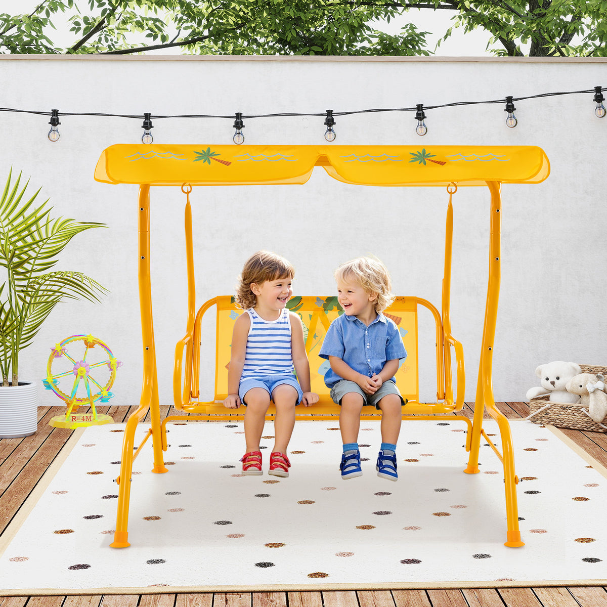 2-Seater Kids Patio Swing, Metal Stand, Adjustable Canopy, Yellow Swing & Playsets at Gallery Canada