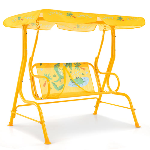 2-Seater Kids Patio Swing, Metal Stand, Adjustable Canopy, Yellow