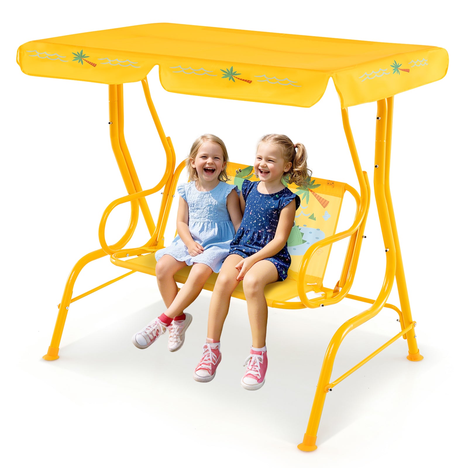 2-Seater Kids Patio Swing, Metal Stand, Adjustable Canopy, Yellow Swing & Playsets at Gallery Canada