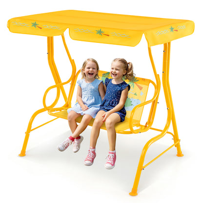 2-Seater Kids Patio Swing, Metal Stand, Adjustable Canopy, Yellow Swing & Playsets at Gallery Canada