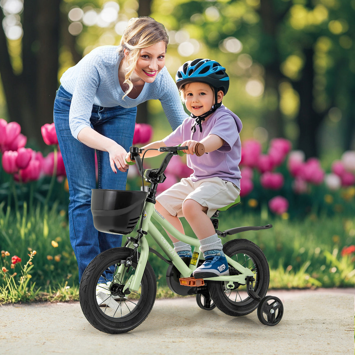 12-Inch Kids Bike, Adjustable With Training Wheels, For 3-4 Years Old, Green Kids Bike at Gallery Canada