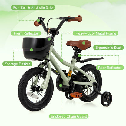 12-Inch Kids Bike, Adjustable With Training Wheels, For 3-4 Years Old, Green Kids Bike at Gallery Canada