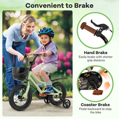 12-Inch Kids Bike, Adjustable With Training Wheels, For 3-4 Years Old, Green Kids Bike at Gallery Canada