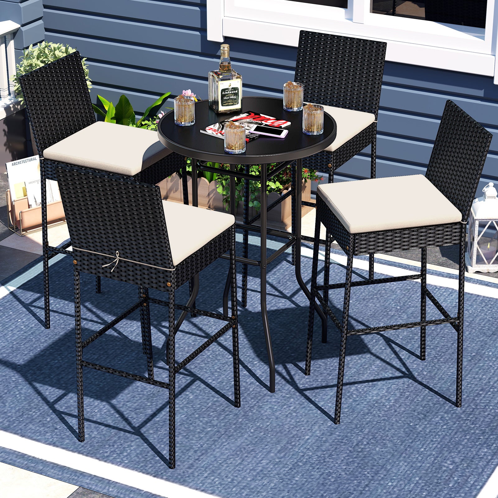 Wicker Barstools Set Of 2 With Footrest, Backrest, For Backyard Patio Bar Furniture at Gallery Canada