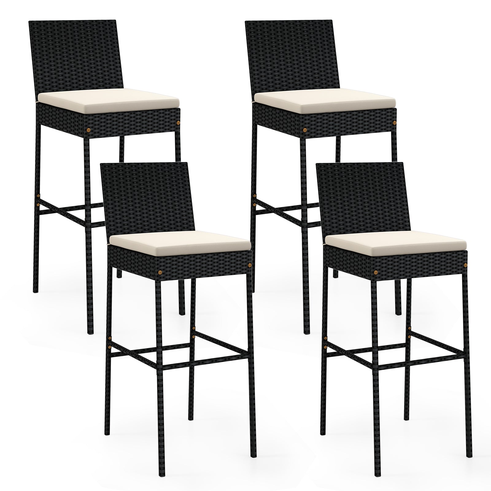 Wicker Barstools With Footrest, Backrest, Set Of 4, Black Patio Bar Furniture at Gallery Canada