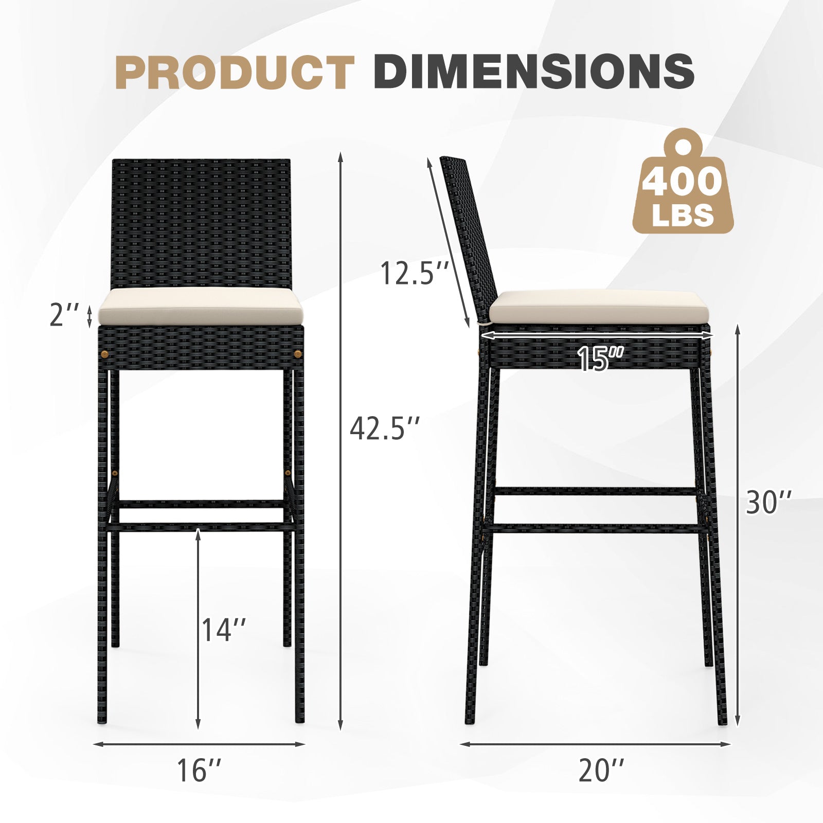 Wicker Barstools With Footrest, Backrest, Set Of 4, Black Patio Bar Furniture at Gallery Canada