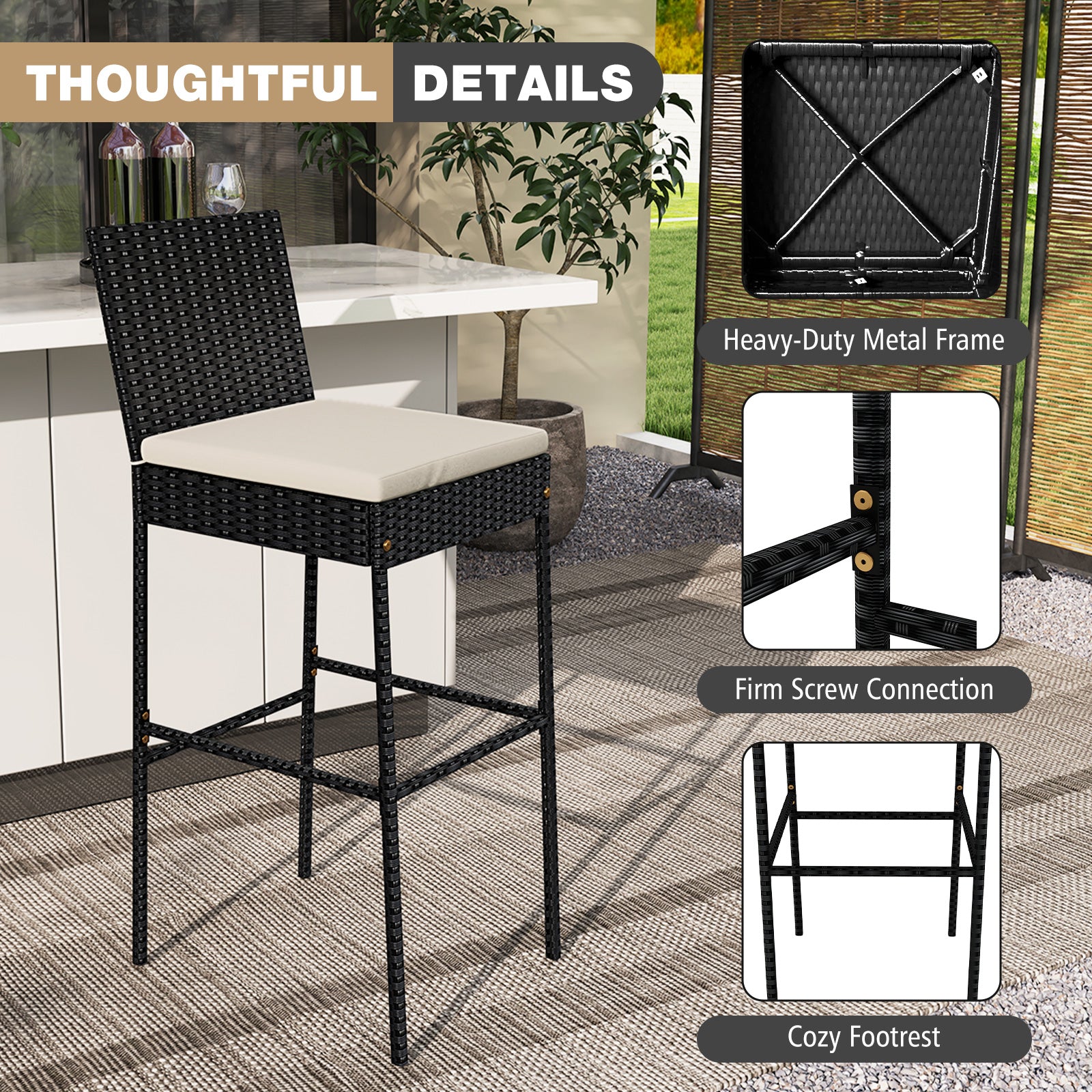 Wicker Barstools With Footrest, Backrest, Set Of 4, Black Patio Bar Furniture at Gallery Canada