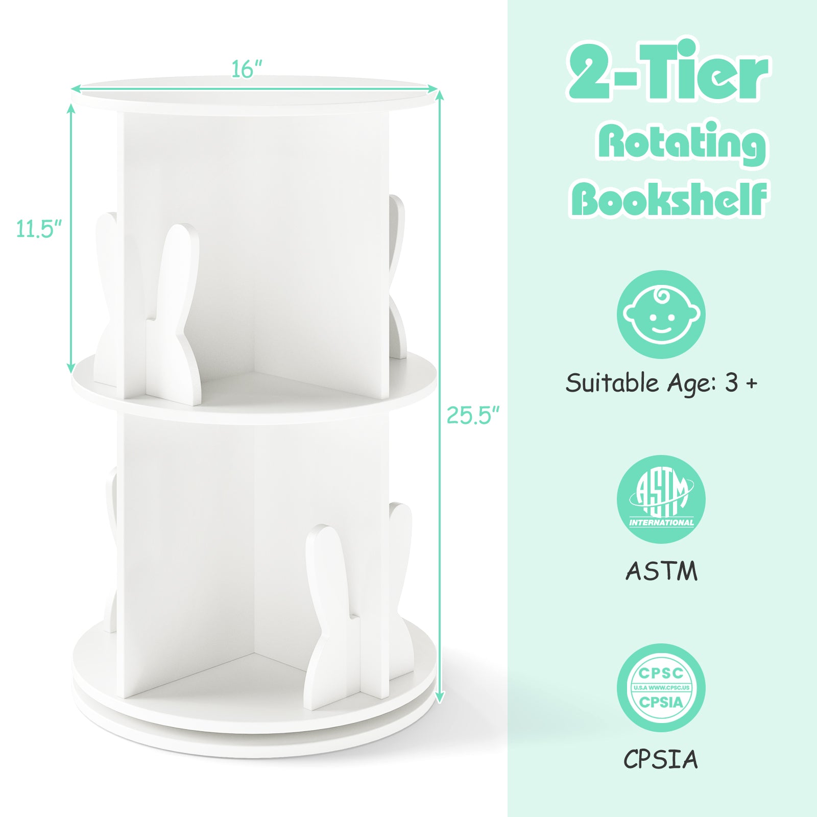 2 Tier Kids Rotating Bookshelf, White Kids Storage at Gallery Canada