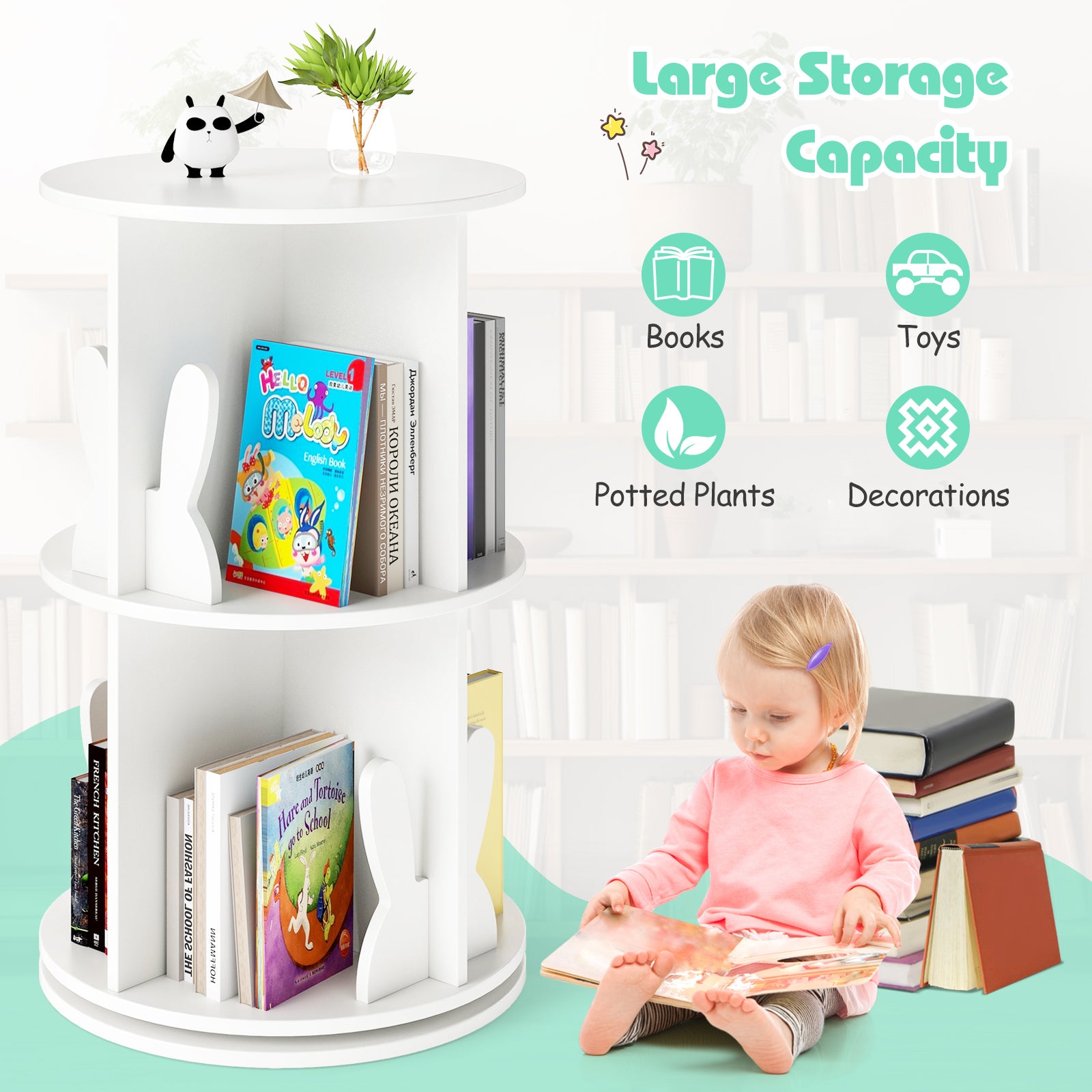 2 Tier Kids Rotating Bookshelf, White Kids Storage at Gallery Canada