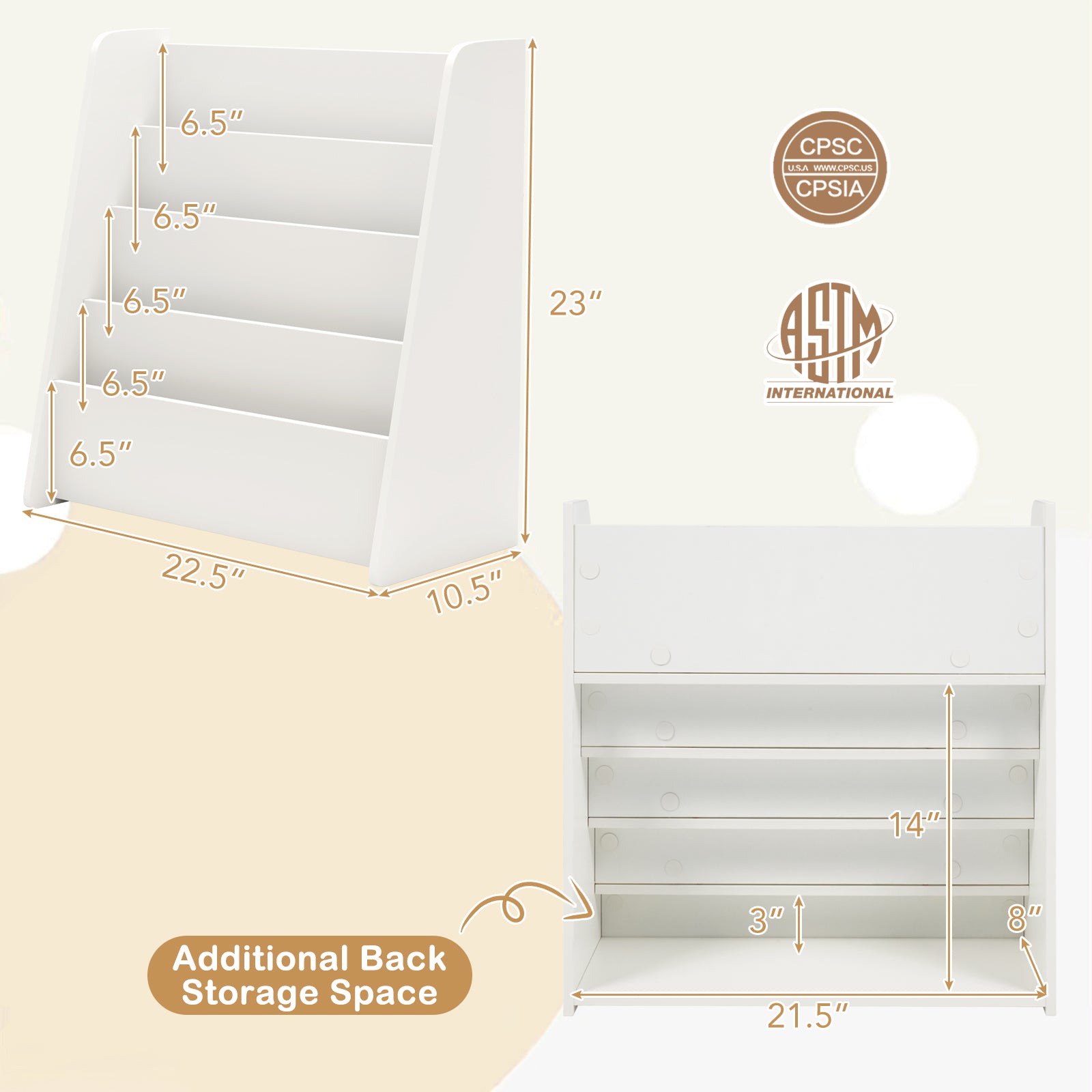 4-Tier Kids Bookshelf with Deep Compartments for Bedroom, White Kids Storage at Gallery Canada
