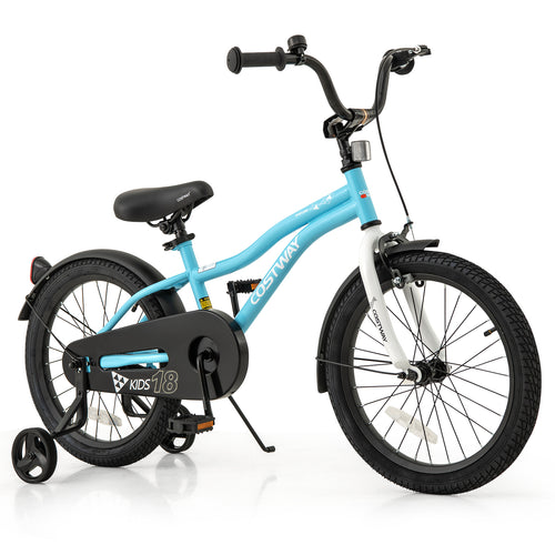 18-Inch Kids Bike For 4-8 Years Old, Training Wheels, Blue