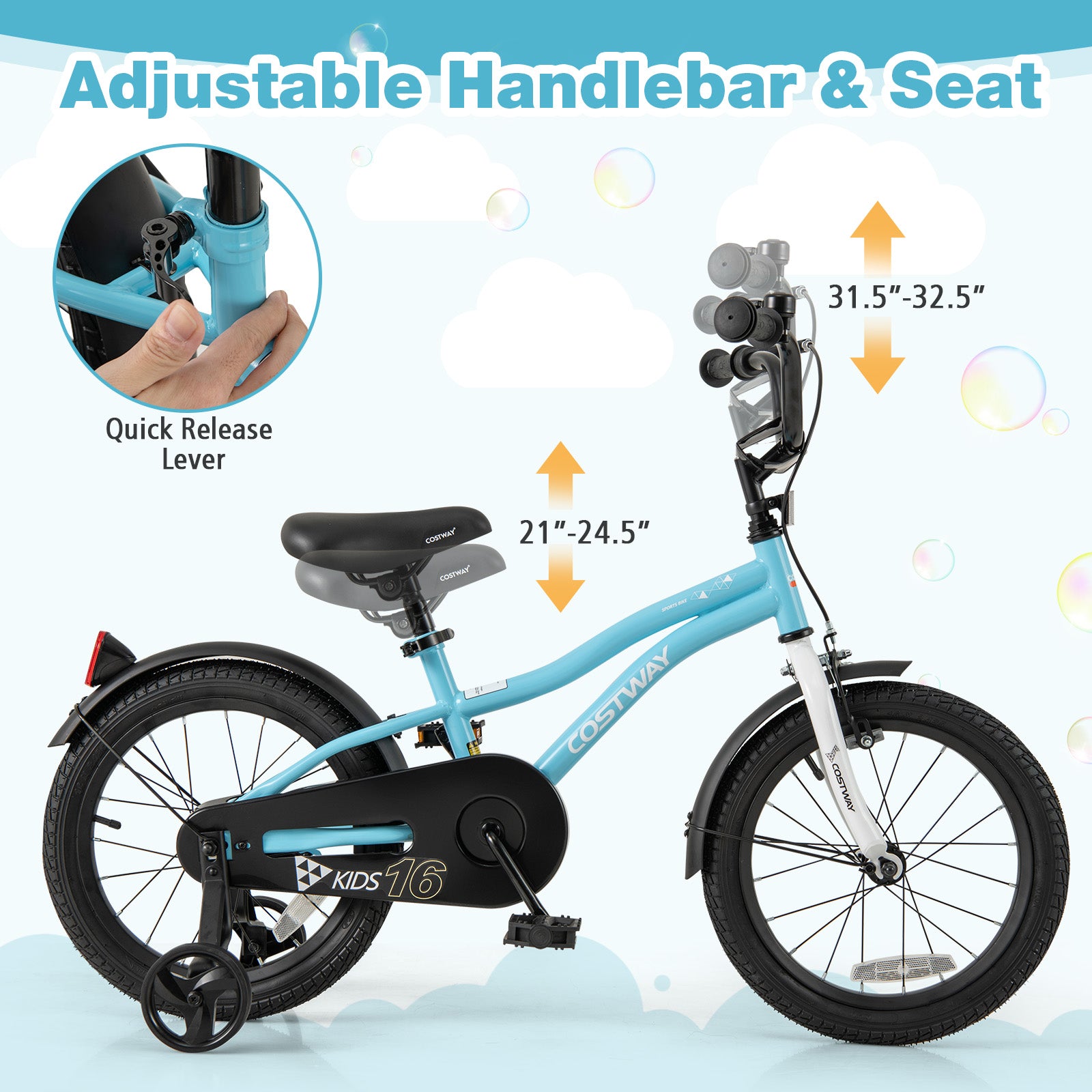 16-Inch Kids Bike, Training Wheels, For 4-7 Years Old, Blue Kids Bike at Gallery Canada