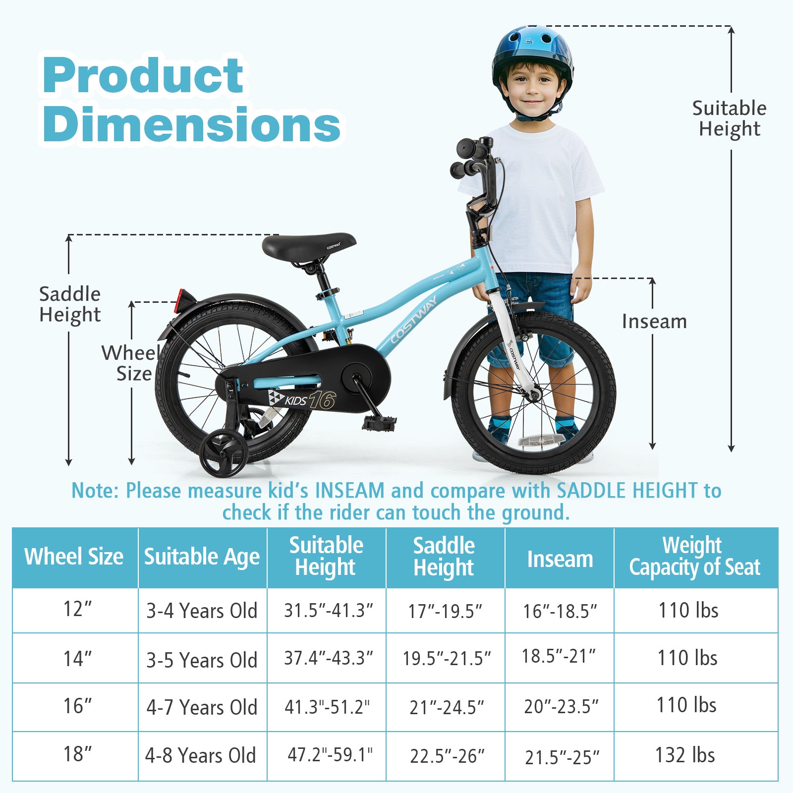 16-Inch Kids Bike, Training Wheels, For 4-7 Years Old, Blue Kids Bike at Gallery Canada