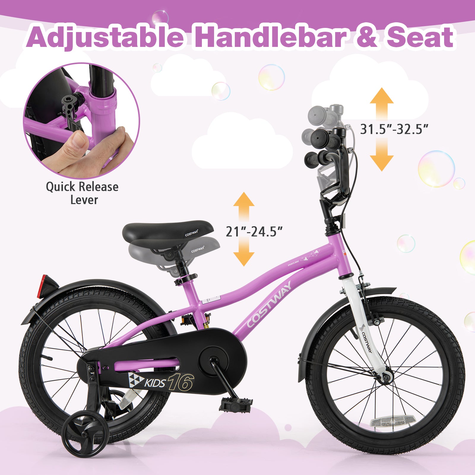 16-Inch Kids Bike, Training Bicycle For 4-7 Years Old, Purple Kids Bike at Gallery Canada