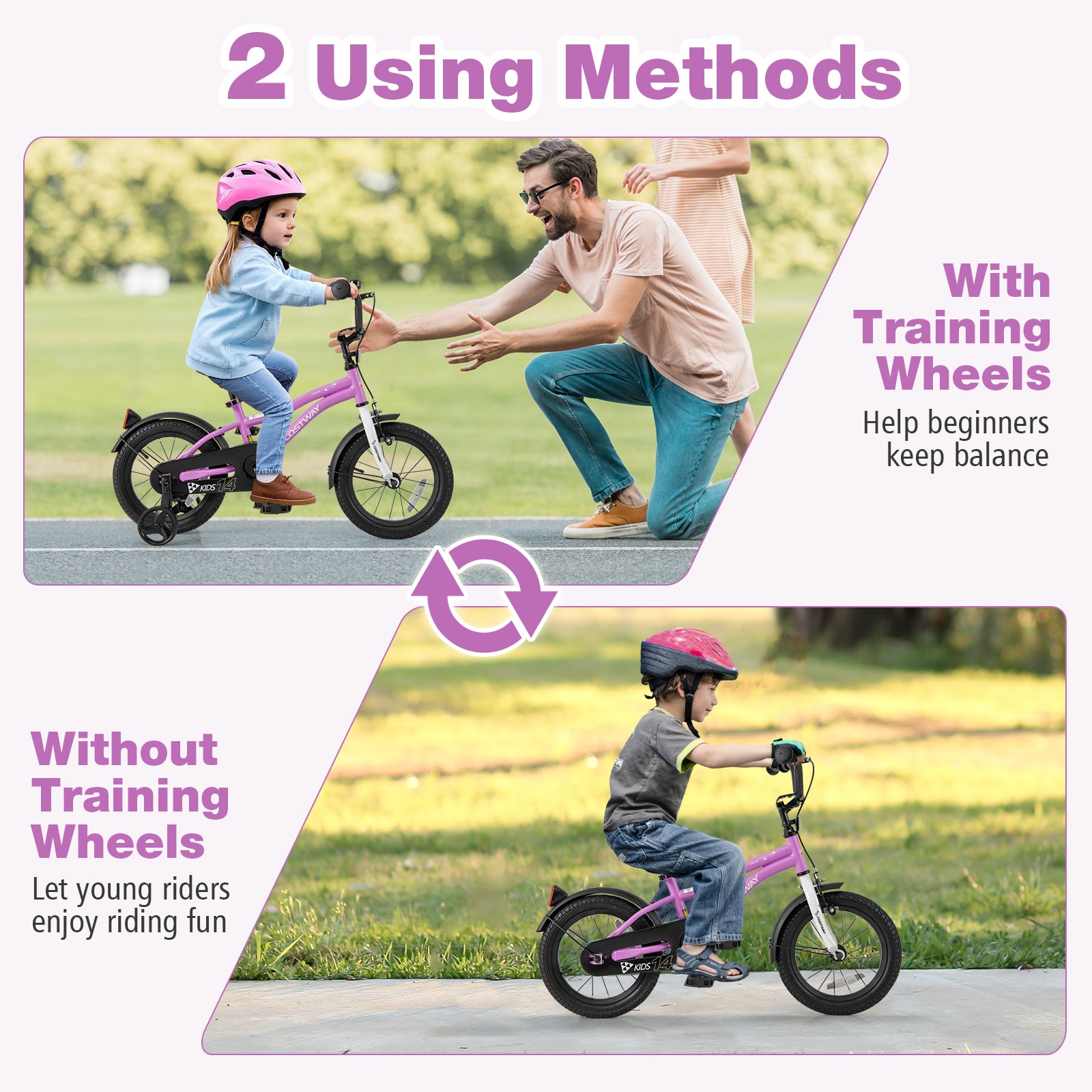 Kids Bike 14-Inch, Training Bicycle With 2 Brakes, Purple Kids Bike at Gallery Canada
